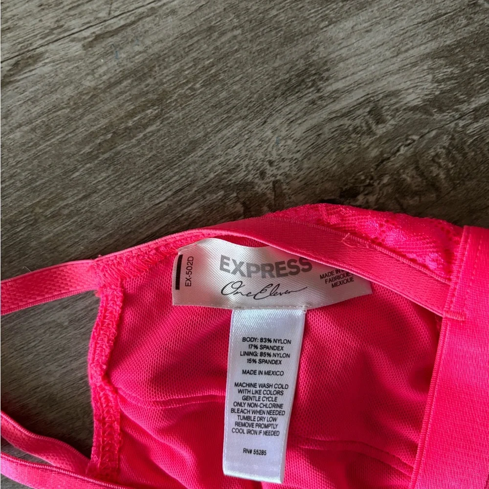 Express Lace Bralette Neon Pink Pull On Strappy Nylon Stretch Womens Small NWOT